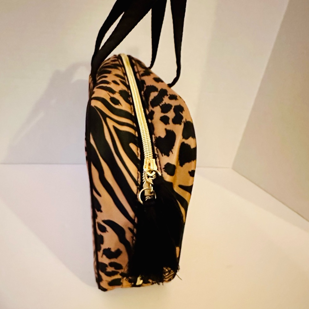 Jessica Simpson Leopard Print Cosmetic Bag - Black and Tan - Picture 5 of 10